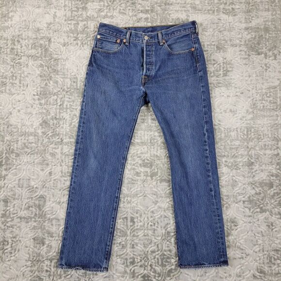 Levi's 501 Jeans Men's 32x30  Blue Distressed Original Button Fly Denim - Picture 1 of 15